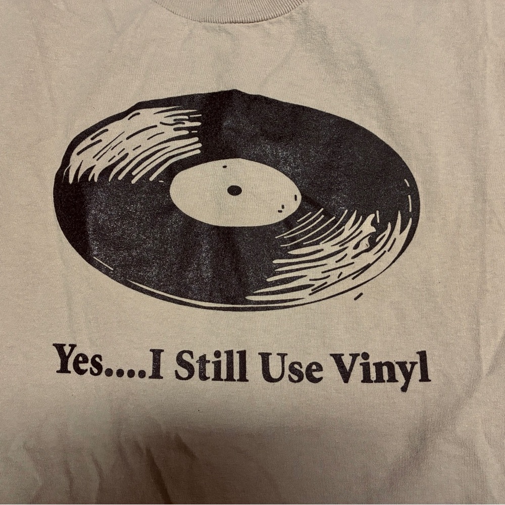Beige Tee with Vinyl Record Graphic